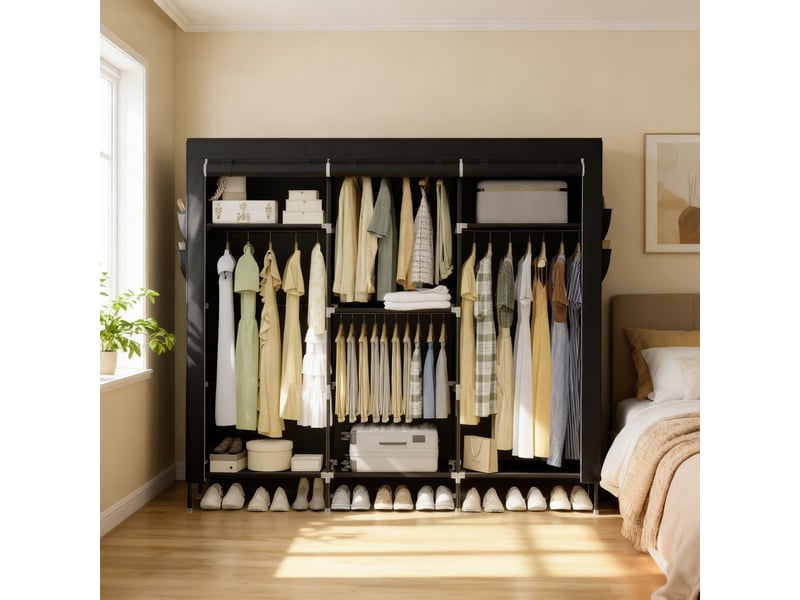  Armoire en tissu grande capacité, penderie avec housse anti-poussière, 189 x 45 x 180 cm, noir  - Conforama B