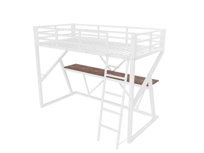  Lit mezzanine 90x200 cm avec éclairage led et bureau intégré, blanc, sans matelas  - Conforama D