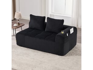 Canapé 2 places en velours côtelé noir avec porte-gobelets intégrés et poches latérales 158 cm