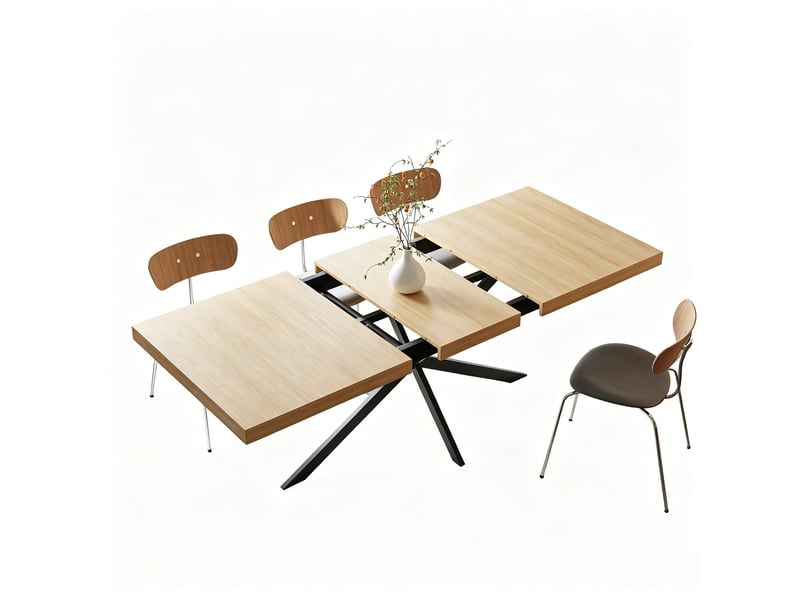  Table à manger extensible 140-180 cm pour 4 à 6 personnes avec rangement caché, table rectangulaire en mdf avec pieds x en métal, naturel et noir OPULERANE TRADING LTD - Conforama A