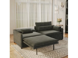 Canapé droit convertible REDOM 3 places Tissu gris avec coffre de rangement