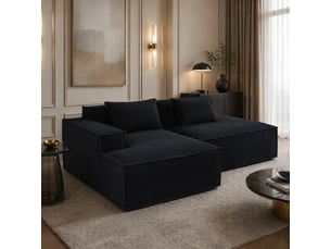 Canapé droit 3 places compact avec assise à ressorts ensachés - deux coussins, polyester noir 235 cm