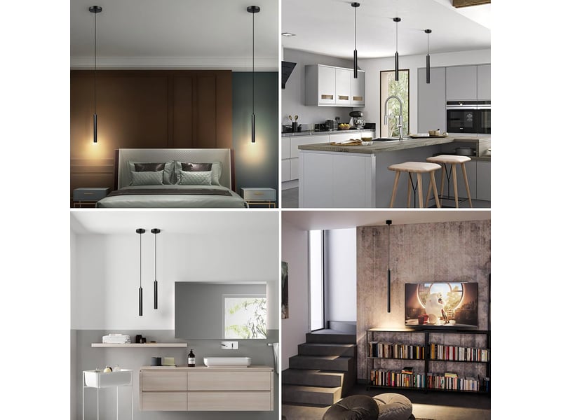  Suspension luminaire noire cylindrique moderne pour salon salle à manger 30cm 2pcs  - Conforama C