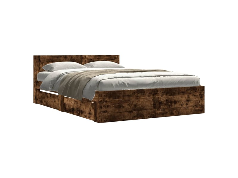  Lit double- lit adulte -  cadre de lit et tête de lit sans matelas chêne fumé 120x190 cm  - Conforama A