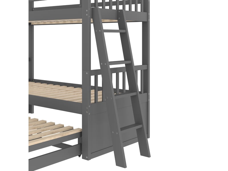  Lit superposé 90 × 200 cm, 3 tiroirs, forme maison, échelle, gris  - Conforama E