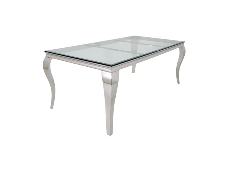 Table de salle à manger velena – rectangulaire 200 cm – verre trempé et acier argenté – style baroque chic - Conforama A