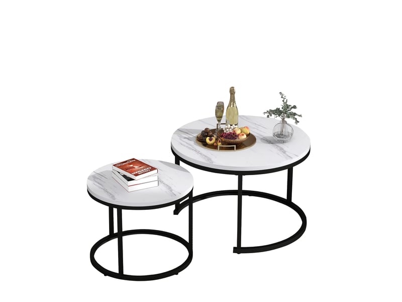  Tables basses gigognes rondes 701x50 cm et 46x44 cm, noir et motif marbre  - Conforama A