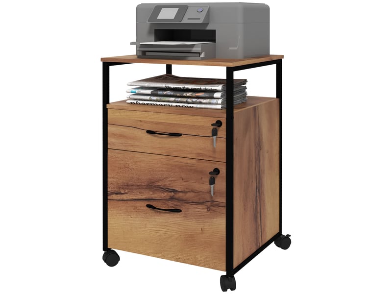  Caisson de bureau mobile 2 tiroirs et 1 étagère sur roulettes marron 44 x 40 x 66,5 cm  - Conforama B