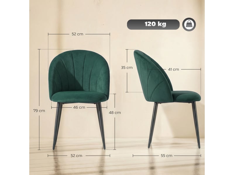  Lot de 2 chaises de salle à manger effet velours vert foncé 52 x 54 x 79 cm  - Conforama C