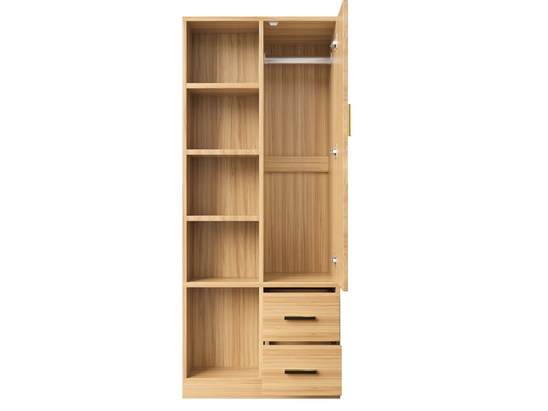  Armoire 1 porte avec 2 tiroirs et 2 penderies 70x50x170 cm coloris bois naturel  - Conforama D