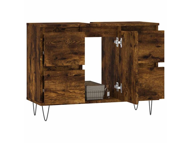  Meuble salle de bain rangement, commode chêne fumé 80x33x60cm bois d'ingénierie shl6403  - Conforama C