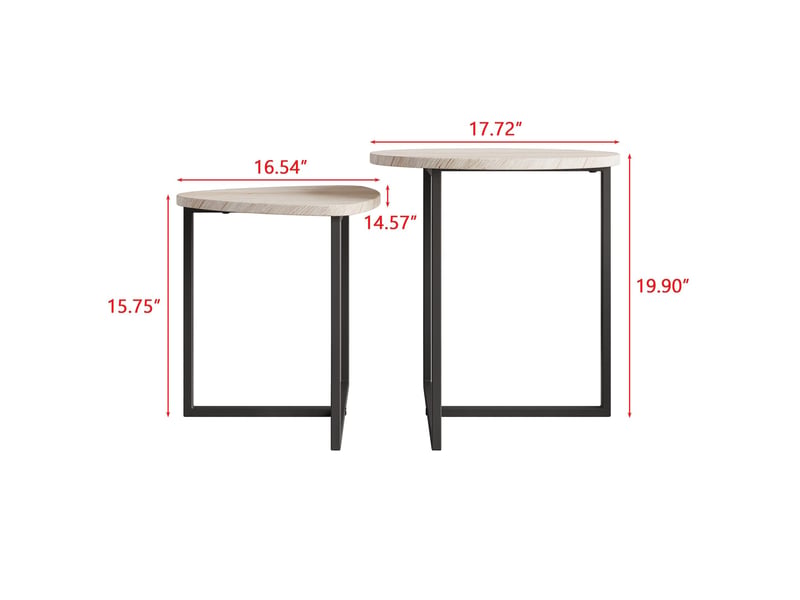  Lot de 2 tables basses gigognes à plateau en forme de cœur en métal coloris chêne blanc américain  - Conforama E