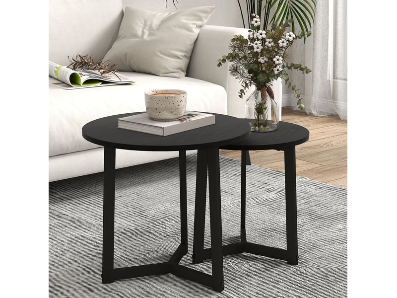  Lot de 2 tables basses rondes gigognes noires evryae  - Conforama C