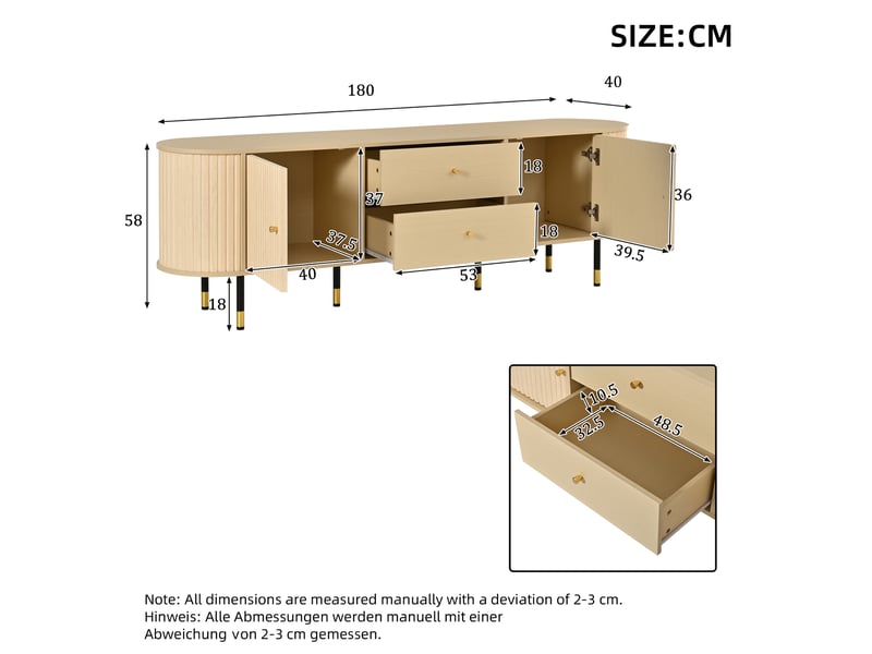  Meuble tv bas 180 cm, finition bois naturel, avec tiroir  - Conforama C