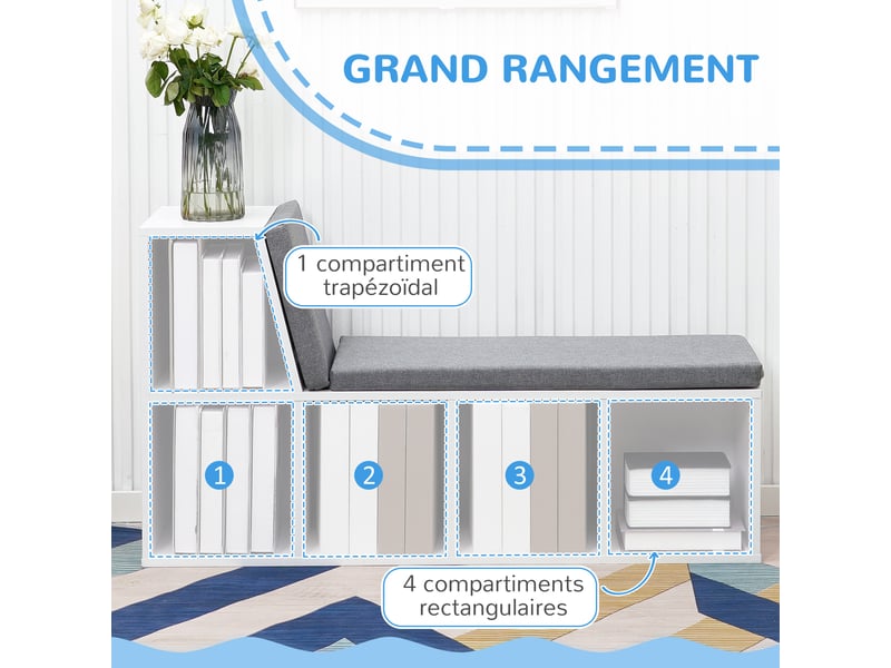  Banc de rangement avec 5 compartiments en mdf blanc et gris 108x30x60 cm  - Conforama E