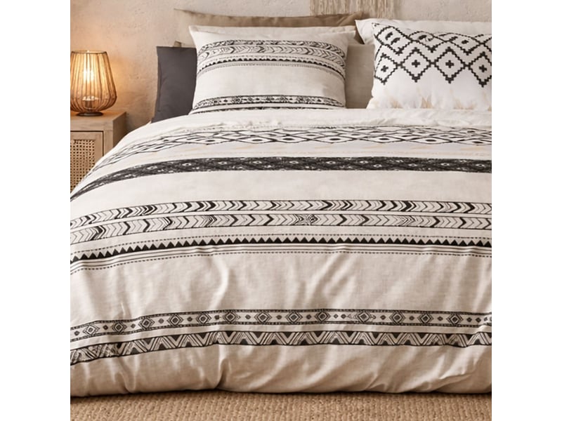  Parure housse de couette 260x240cm + 2 taies motif bohème écru et noir 100% coton - silesy SILESY - Conforama D