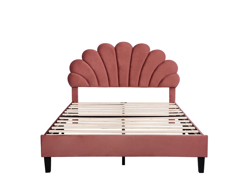  Lit double rembourré - 140x200 cm - tête de lit fleur - sommier à lattes - tissu velours doux  - Conforama A
