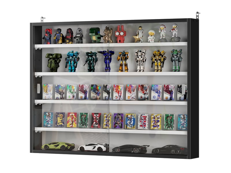  Vitrine murale pour objets de collection 4 étagère réglables en hauteur et 2 portes coulissantes 80 x 9,5 x 60 cm noir  - Conforama B