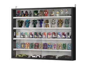 Vitrine murale pour objets de collection 4 étagère réglables en hauteur et 2 portes coulissantes 80 x 9,5 x 60 cm noir