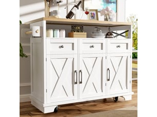 Desserte cuisine 118 x 43 à 70 x 98 cm avec 3 tiroirs, étagères amovibles, porte-serviette, rangement latéral et roulettes, mdf, blanc