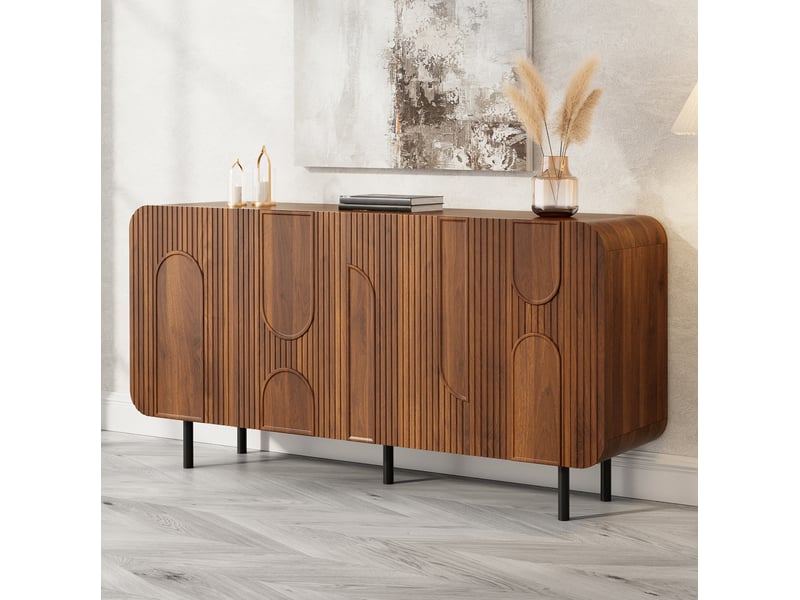  Buffet mid-century 160x40x79 cm coloris noyer avec 4 portes  - Conforama D
