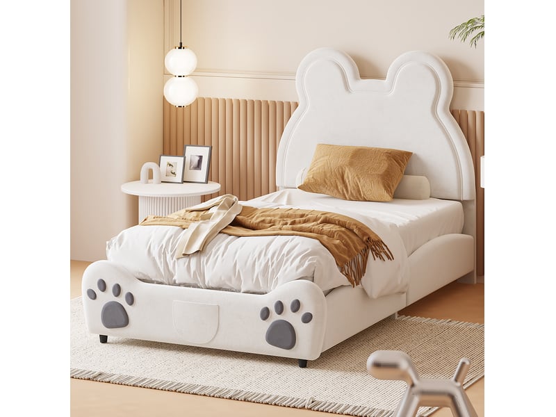  Lit enfant tcqpz rembourré en forme d’ours 90 x 200 cm velours blanc 210 x 90 x 103 cm  - Conforama D