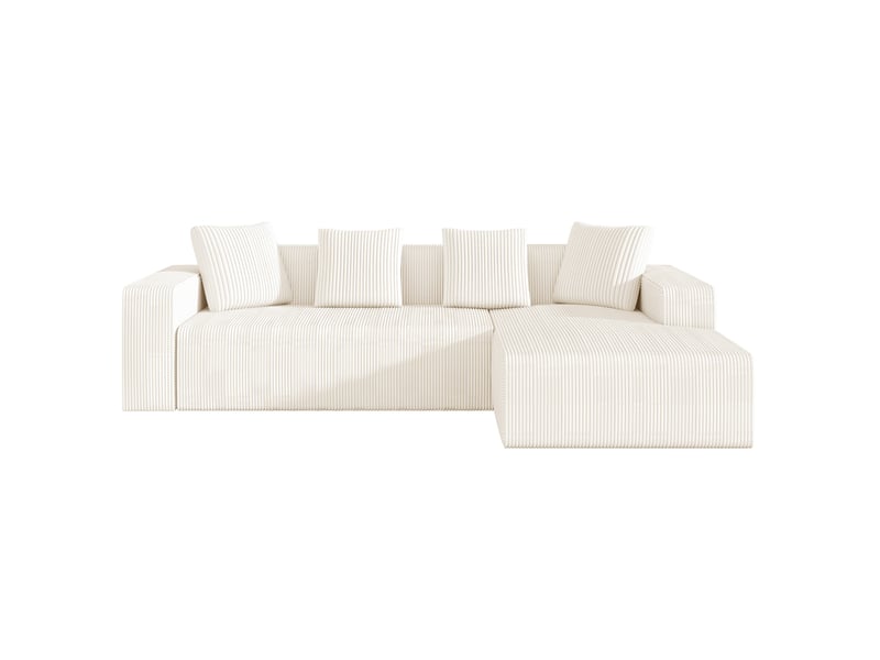 Canapé d'angle modulable 3 places en velours côtelé blanc avec méridienne, confort généreux pour le salon  - Conforama A