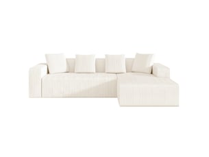 Canapé d'angle modulable 3 places en velours côtelé blanc avec méridienne, confort généreux pour le salon