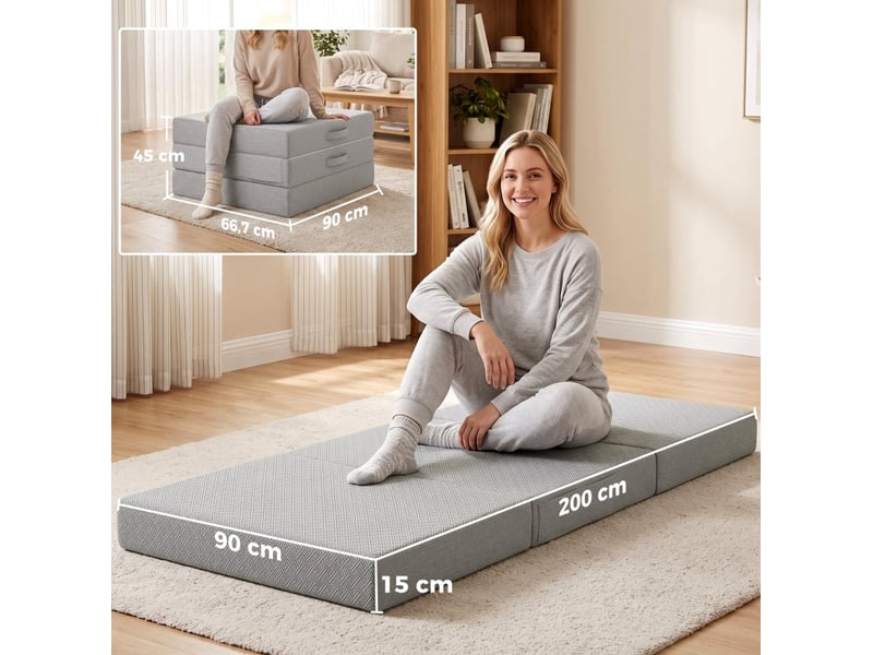  Couchage pliable 90x200 cm, 15 cm, housse lavable, gris clair  - Conforama E