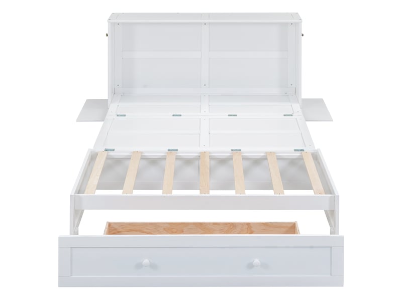  Lit 140x200 cm blanc multifonction – rangements intégrés, tiroirs et étagère transformable  - Conforama A