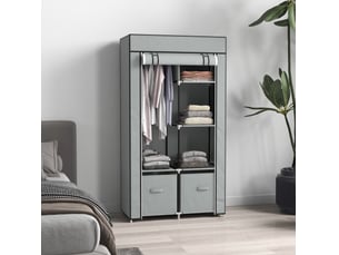 Armoire penderie portable en tissu avec 5 compartiments et 2 tiroirs gris clair