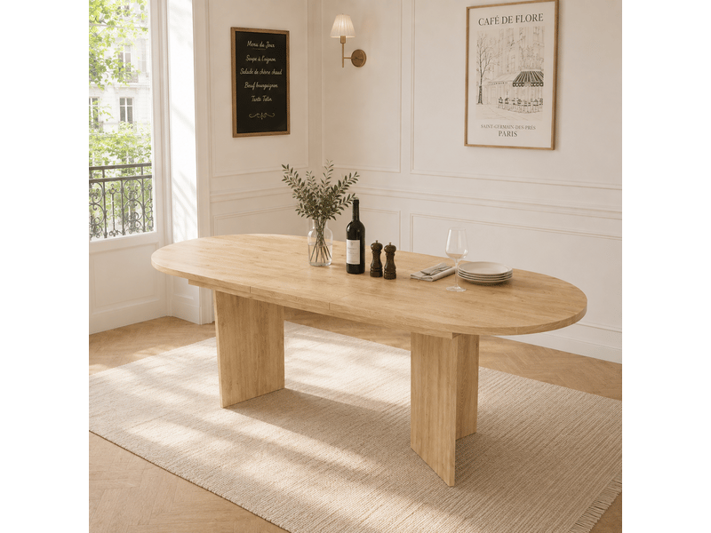  Table à manger extensible 140180 x 90 cm | 4 à 8 personnes | coins arrondis | chêne  - Conforama B
