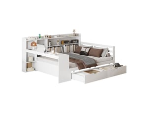 Lit avec rangement 140x200 cm MEUBLIV coloris blanc