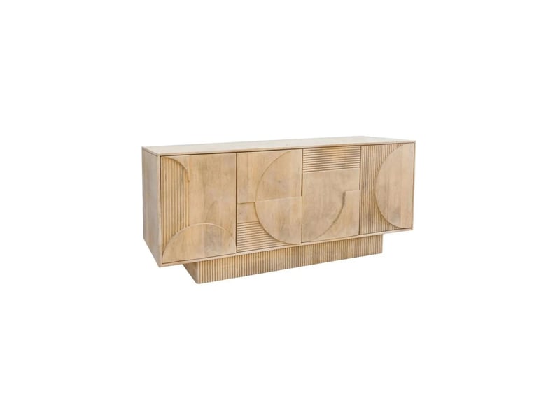  Buffet orino 170 cm en bois de manguier marron clair – 4 portes aux façades sculptées  - Conforama A