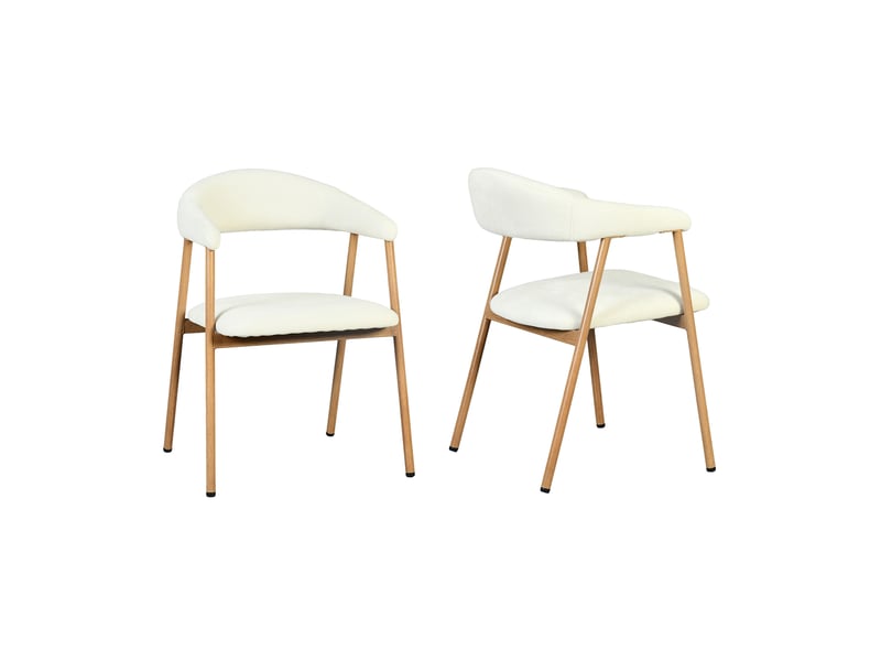  Chaises de salle à manger lot de 2 rembourrée en chenille, pieds en métal effet bois, beige  - Conforama A