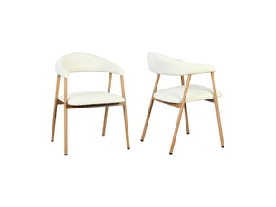 Chaises de salle à manger lot de 2 rembourrée en chenille, pieds en métal effet bois, beige
