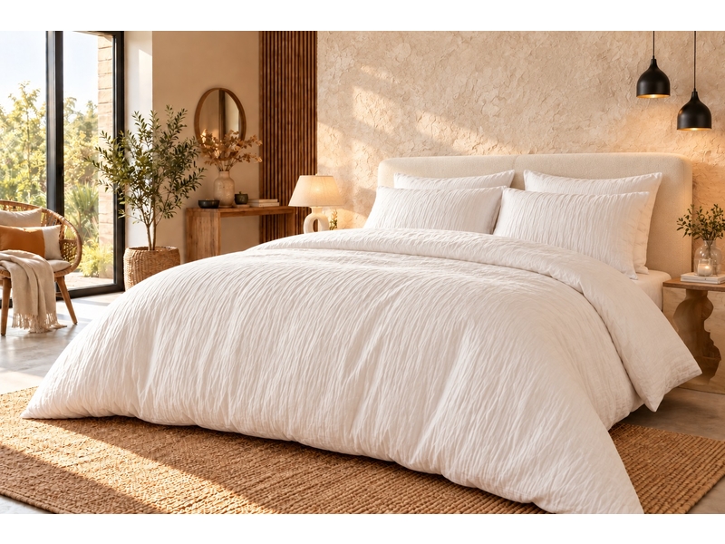  Parure de lit 240x260 cm gaze de coton lavé ecru naturel PD23654 - Conforama D