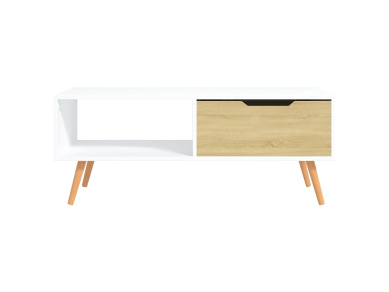  Table basse rectangulaire | table de salon blanc et chêne sonoma 100x49,5x43cm bois ingénierie  - Conforama C