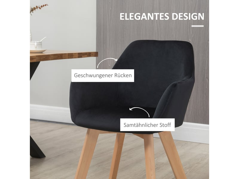  Chaises de salle à manger lot de 2 ergonomiques avec accoudoirs  - polyester noir 54 × 57 × 80 cm  - Conforama E