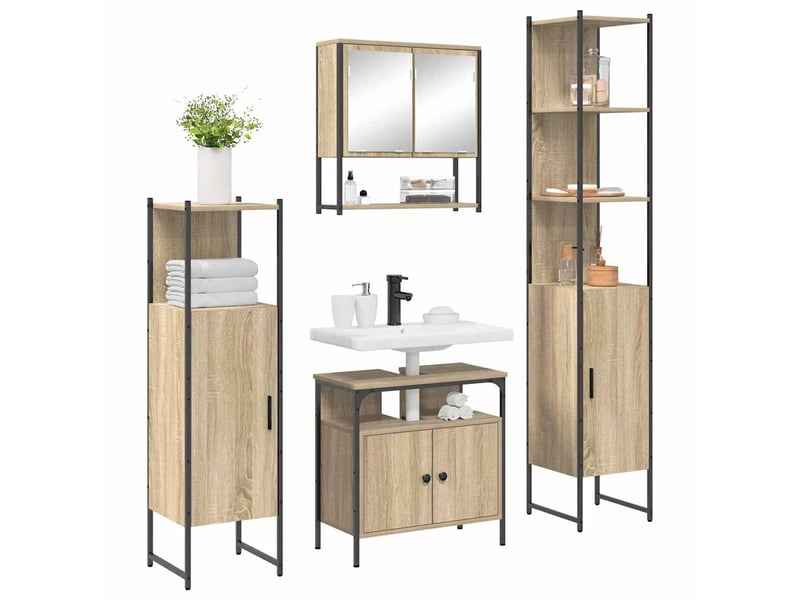 Ensemble de mobilier de salle de bain 4 pc chêne sonoma cf64520 - Conforama C