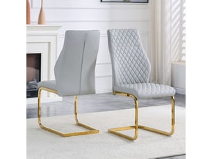 Lot de chaises 2 pièces motif losange gris clair dossier haut assise confortable cadre métal doré antidérapante résistante adaptée aux restaurants