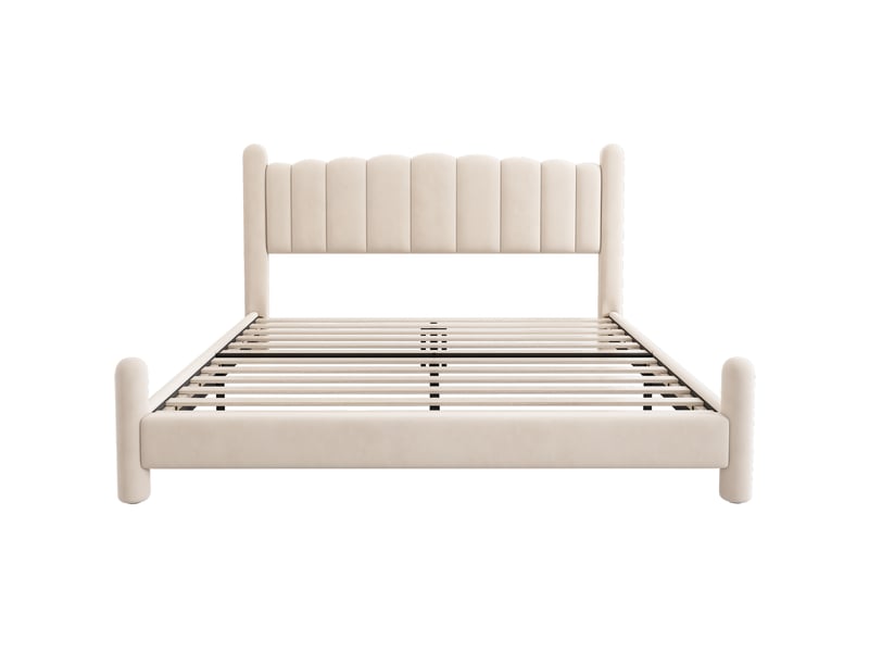Lit adulte rembourré 180x200cm,lit double en velours avec tête de lit en forme d'éventail et pieds de support cylindriques,beige lit adulte beige - Conforama D