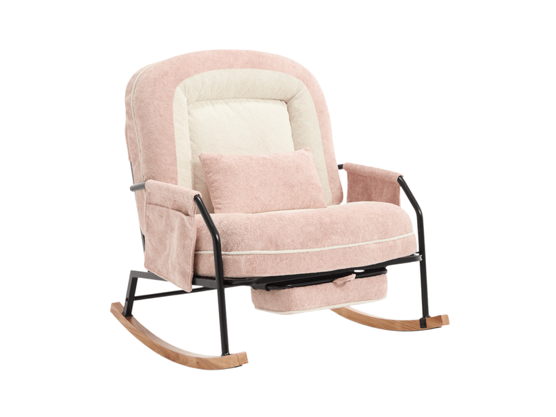 Chaise à bascule - 80 x 87 x 95 cm - rose - fauteuil à rocker inclinable avec repose-pieds et fausse fourrure - Conforama A
