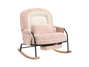 Chaise à bascule - 80 x 87 x 95 cm - rose - fauteuil à rocker inclinable avec repose-pieds et fausse fourrure
