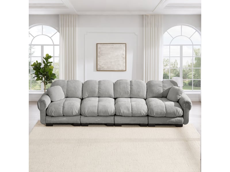  Canapé modulaire avec coussins épais et dossier ergonomique - lpospi - accoudoirs incurvés chenille gris clair 330 × 86 × 90 cm  - Conforama B