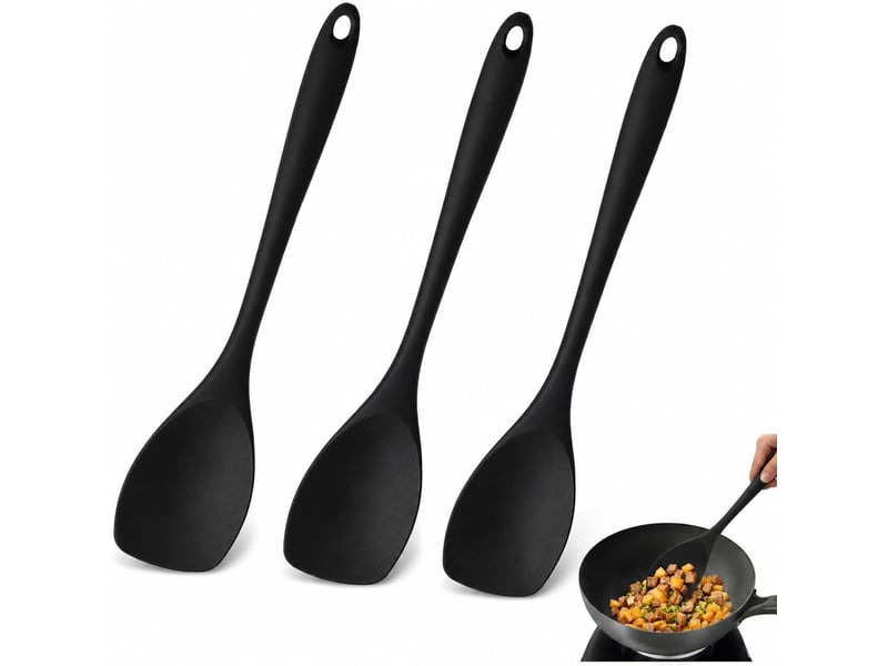  3 pcs cuillères en silicone 27 cm noir, résistantes à 210°c, antiadhésives sans rayures, ustensiles cuisine pour mélanger cuire servir CSTY-0010112TY - Conforama A