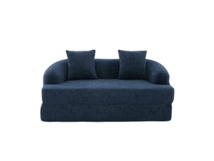 Canapé-lit 2 places 157x84x65 cm bleu marine en chenille, convertible 2-en-1, 2 coussins, couchage pliant sans montage pour salon