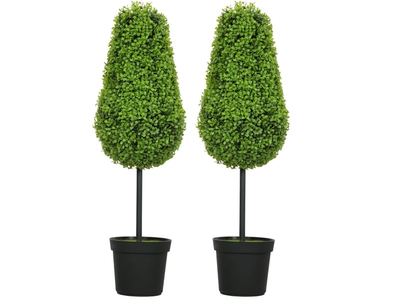  Lot de 2 buis artificiels 90 cm – vert – feuillage résistant aux uv, pots lestés pour intérieur et extérieur  - Conforama A