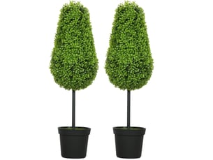 Lot de 2 buis artificiels 90 cm – vert – feuillage résistant aux uv, pots lestés pour intérieur et extérieur