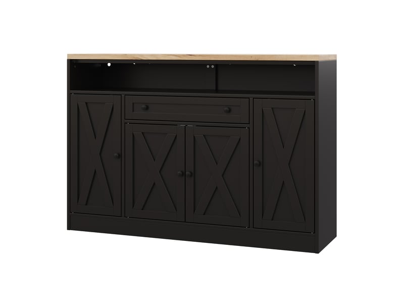 Buffet avec led rgb et avec 4 portes et tiroir, buffet salon 140x35x95 cm en mdf noir, meubles de rangement - Conforama R